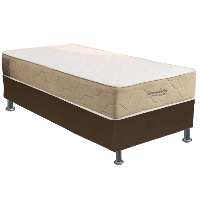 Colchão Solteiro Supreme Pocket D26 + Base Box Simples Corino Marrom – INOVAFLEX + ALTO NÍVEL CAMAS E COLCHÕES - Imagem 2
