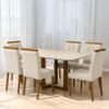 Mesa Atlas Mel/Off White Canto Copo 160×80 com 6 Cadeiras Sophia Linho Bege 200 – ART ASSENTOS + WM DECOR