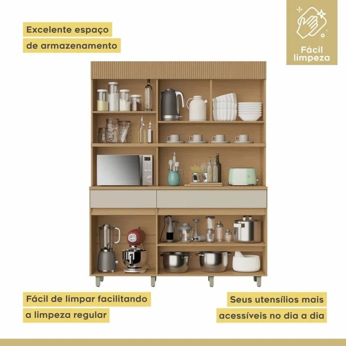 Kit Cozinha Realeza 5P2G 1,60 m Carvalho/Greige - NESHER - Imagem 3