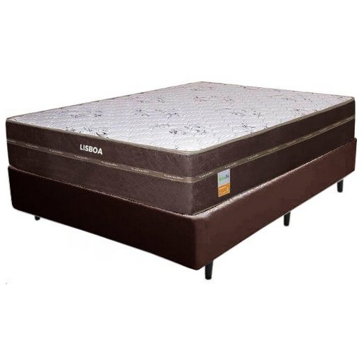 Colchão Casal Lisboa + Base Box Simples Marrom - ECOTEC + BIOSTAR
