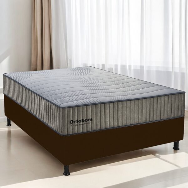 Colchão Casal Exclusive Foam D33 + Base Box Simples Corino Marrom – ORTOBOM + ALTO NÍVEL CAMAS E COLCHÕES