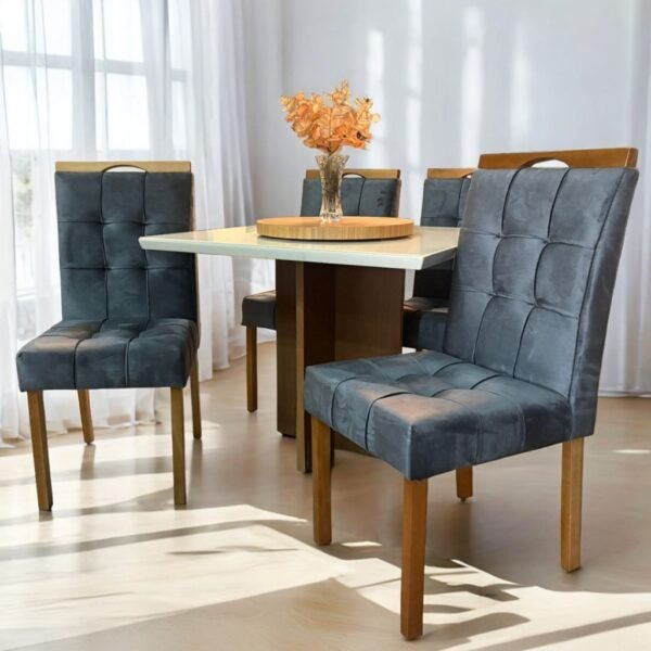 Mesa Salinas 120 Cinamomo/Off White com 4 Cadeiras Sophia Veludo Cinza Grafite – AVALON DECOR + WM DECOR