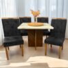 Mesa Salinas 90 Cinamomo/Off White com 4 Cadeiras Yasmim Veludo Preto – AVALON DECOR + KM DECOR