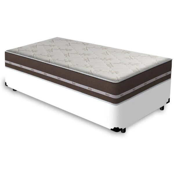 Colchão Solteiro Classic Superlastic D26 + Base Box Simples Corino Branco – ANJOS + ALTO NÍVEL CAMAS E COLCHÕES