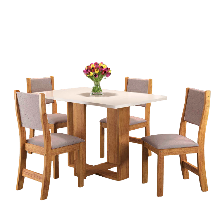 Mesa 4 Cadeiras Magic Mel/Blonde com 4 Cadeiras Sol Linho Bronze - VIERO MÓVEIS - Imagem 3