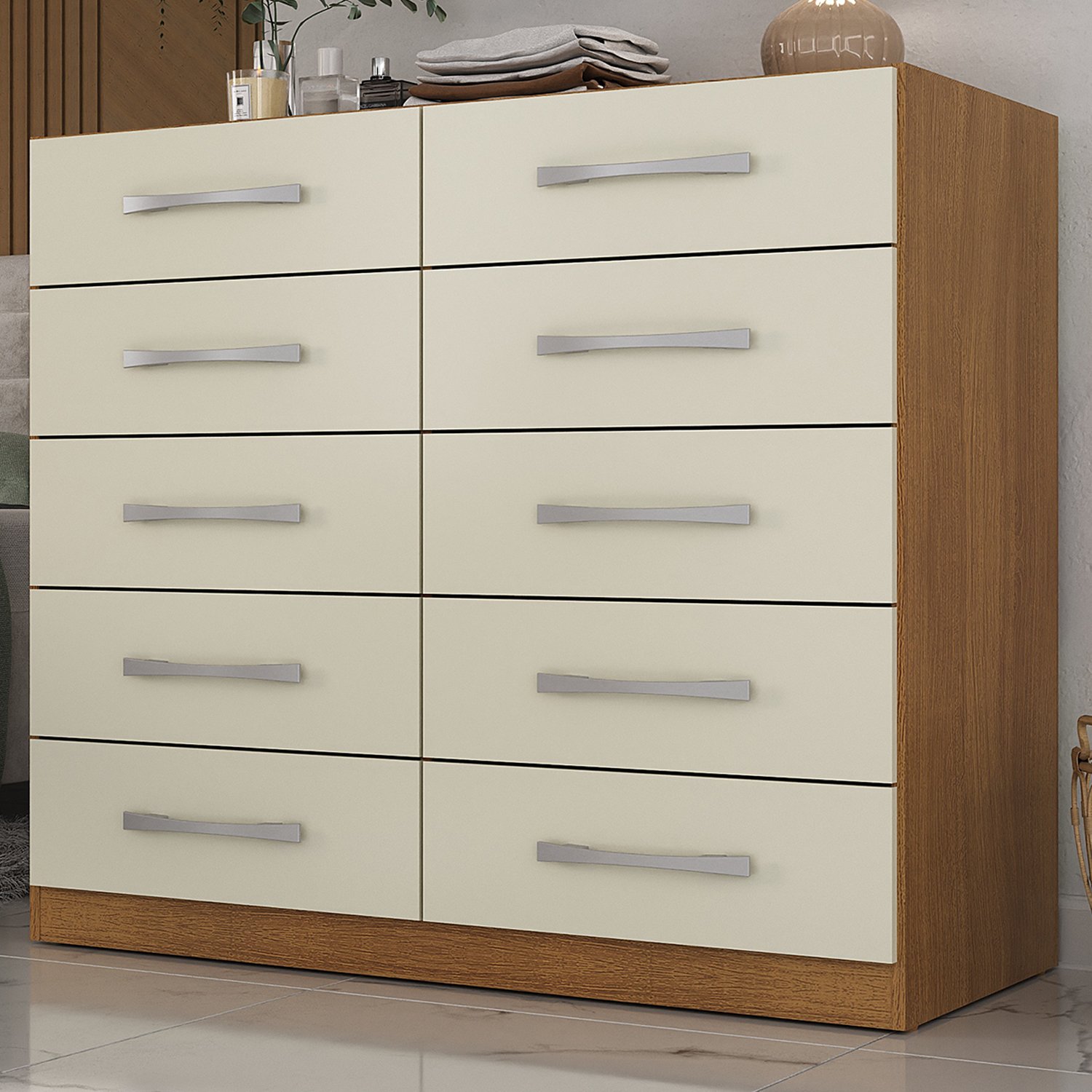 Cômoda 10 Gavetas Torres 51CO1023 Cinamomo/Off White - RODIAL MÓVEIS