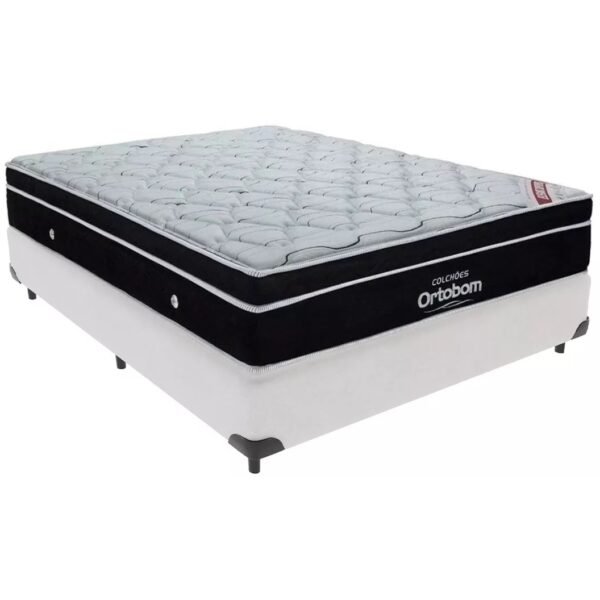 Colchão Casal Elegant D33 Superpocket + Base Box Simples Avalon Corino Branco – ORTOBOM + AVALON COLCHÕES