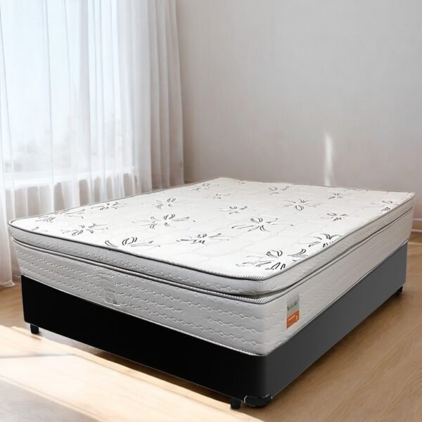 Colchão Casal New York D33 + Base Box Simples Corino Preto – ECOTEC + ALTO NÍVEL CAMAS E COLCHÕES