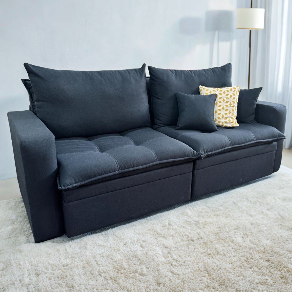 Sofá Retrátil Baú Versate 2,40 m Linho Azul - ARJAN DECOR - Imagem 2