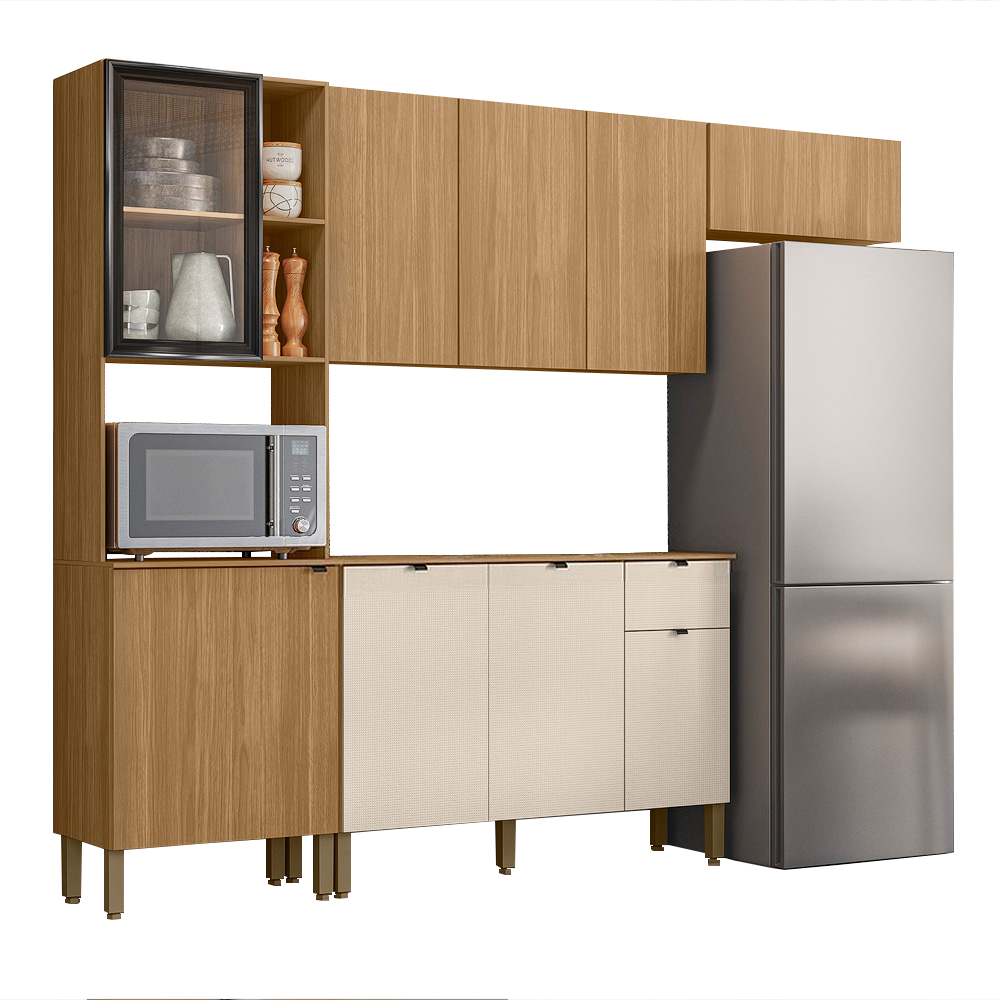 Cozinha Compacta 2,507 m Vert Plus Freijó/Freijó/Soft - KITS PARANÁ - Imagem 4