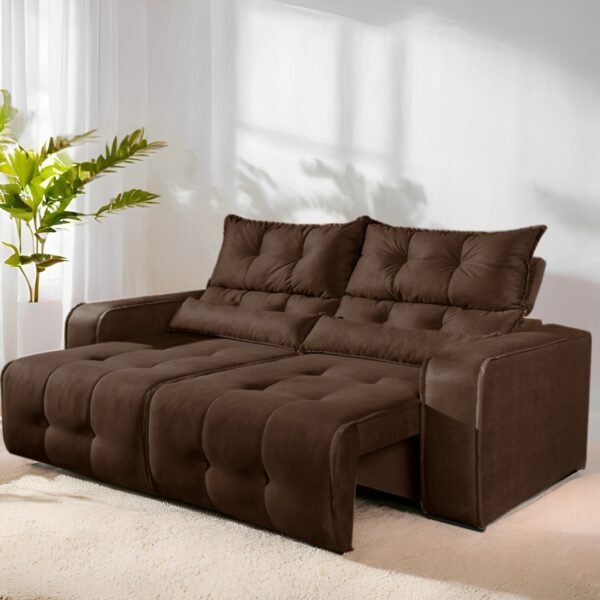 Sofá Retrátil e Reclinável Premier/Minas 2,00 m Veludo Marrom - DECORAR ESTOFADOS