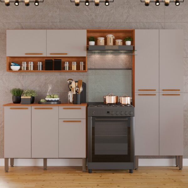 Cozinha Completa com Balcão Madri Cinamomo/Off White - SALLÊTO