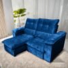 Sofa Retratil e Reclinavel Suica 2,10 m Veludo Azul - LEO DECOR (PROMOÇÃO - LEVE AVARIA)