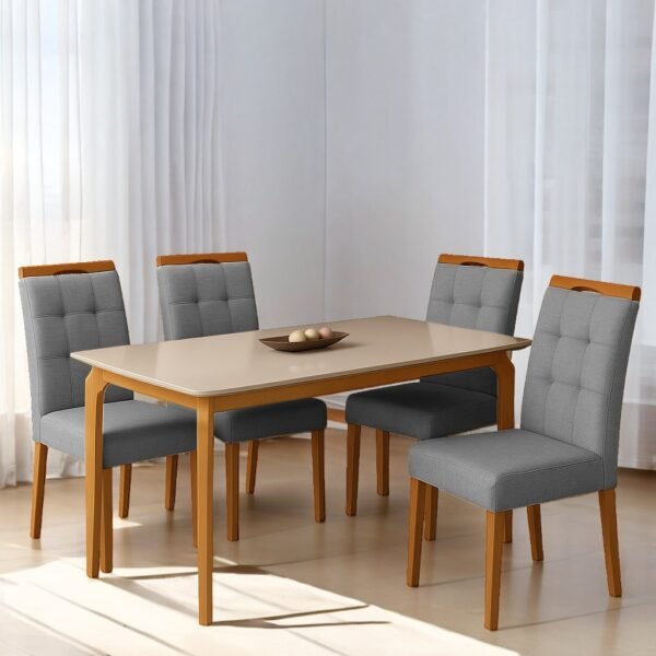 Mesa Alegra 120 Cinamomo/Off White com 4 Cadeiras Sophia Linho Cinza Grafite 202 – JCM MOVELARIA + WM DECOR
