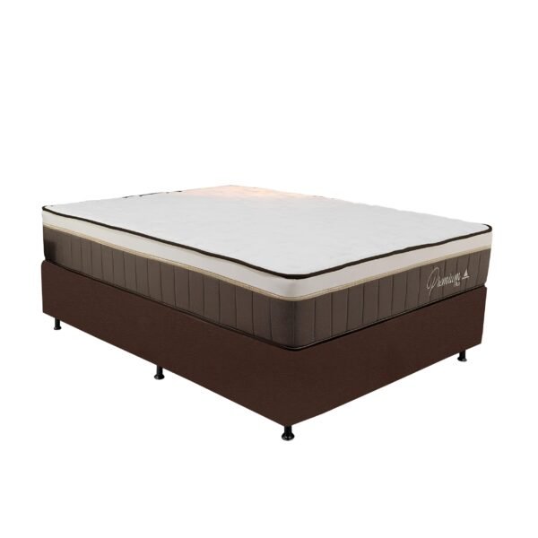 Colchão Casal Rondopremium Plus + Base Box Simples Corino Marrom – RONDOMÓVEIS + ALTO NÍVEL CAMAS E COLCHÕES