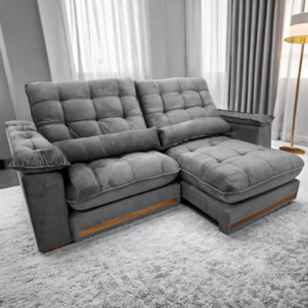 Sofá Retrátil e Reclinável Hércules/Zurique 2,50 m Veludo Cinza - VICAM ESTOFADOS