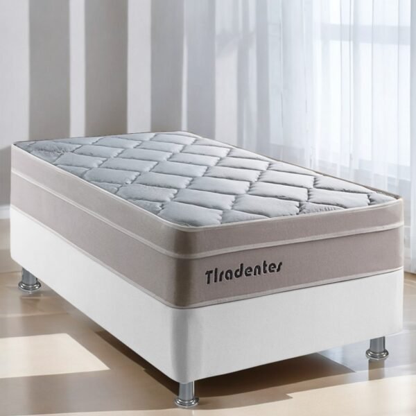 Colchão Solteiro Tiradentes D28 + Base Box Simples Corino Branco – COLCHOMINAS + ALTO NÍVEL CAMAS E COLCHÕES
