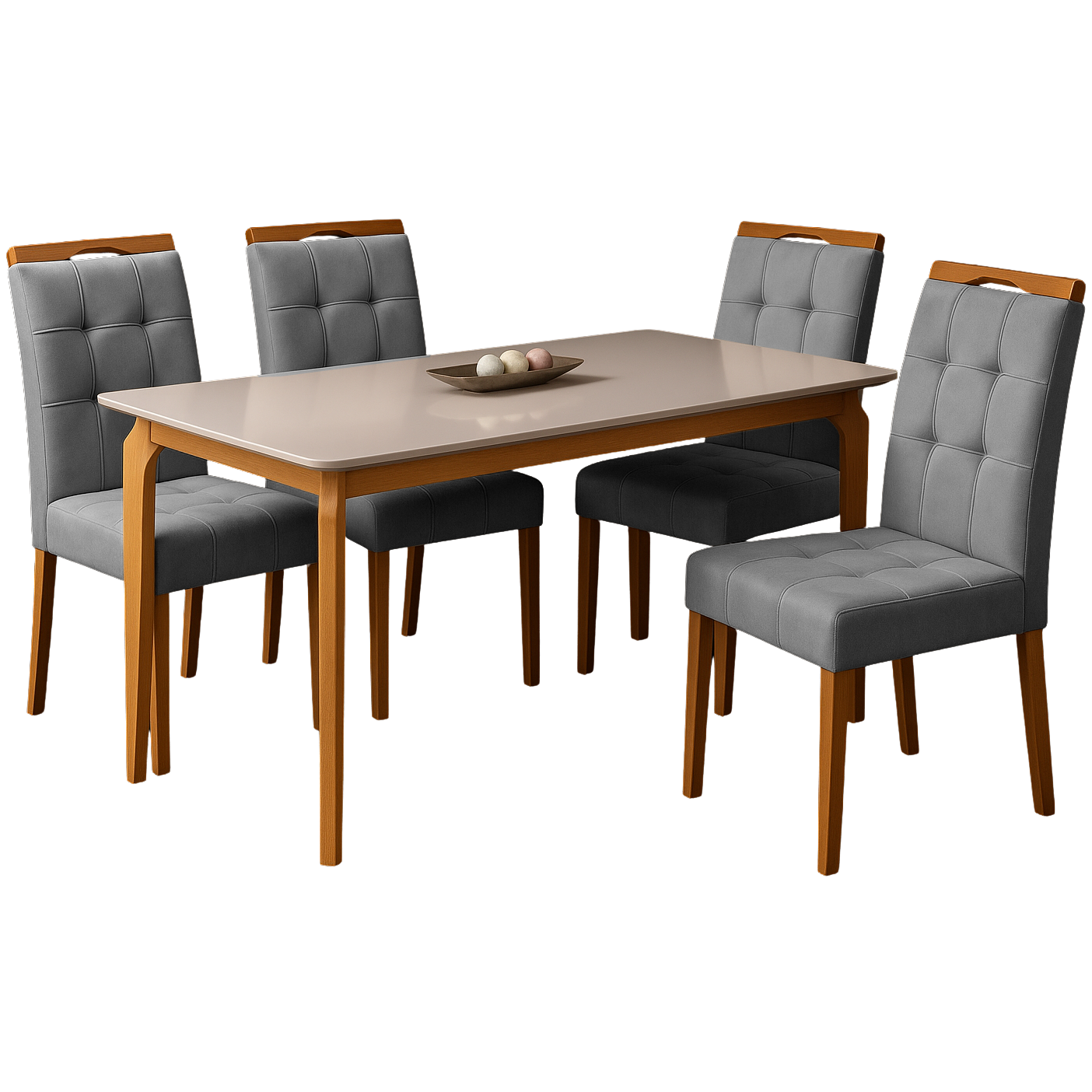 Mesa Alegra 120 Cinamomo/Off White com 4 Cadeiras Sophia Veludo Cinza Grafite – JCM MOVELARIA + WM DECOR - Imagem 3