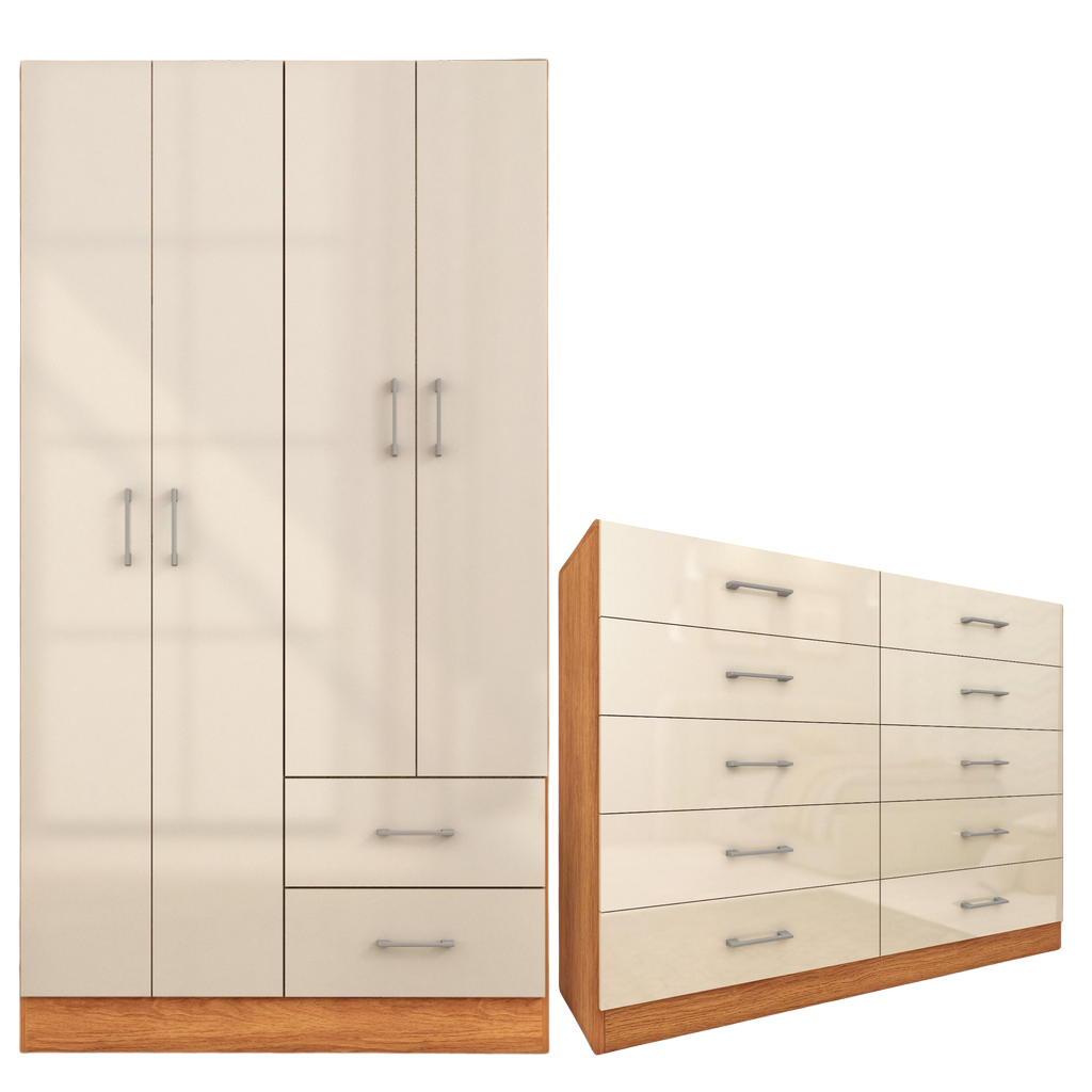 Guarda-Roupa 4 Portas Panamá 4002 + Cômoda 10 Gavetas Caribe Cinamono/Off White – FELLICCI - Imagem 2