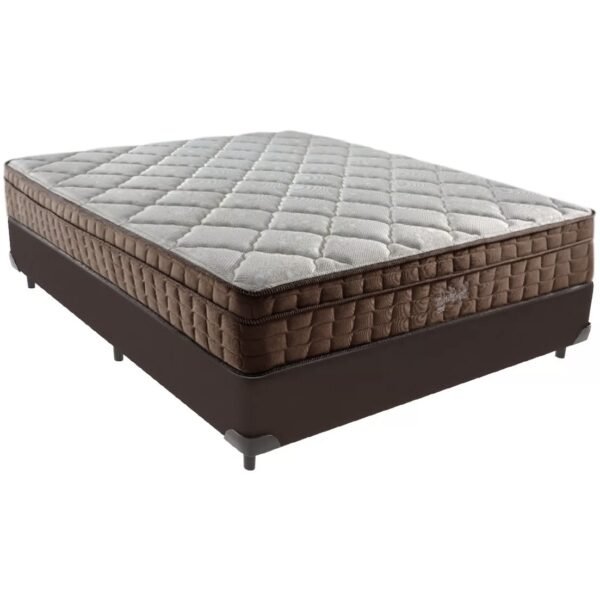 Colchão Casal Star One D28/AG D70 + Base Box Simples Corino Marrom – ANJOS COLCHÕES + BIOSTAR