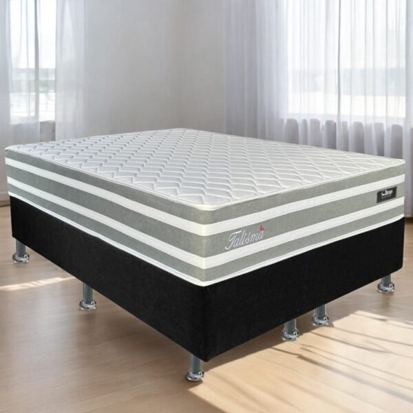Colchão Queen Talismã D28 + Base Box Simples Corino Preto – DESIGN COLCHÕES + ALTO NÍVEL CAMAS E COLCHÕES