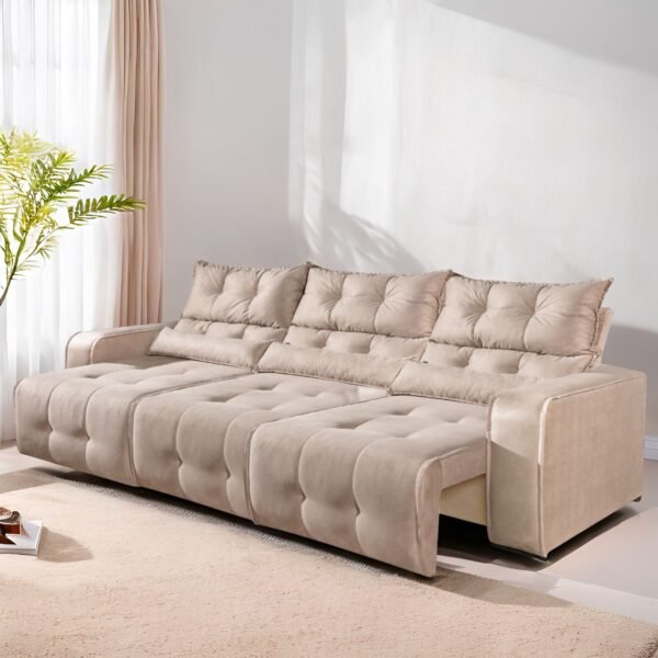 Sofá Retrátil e Reclinável Premier/Minas 2,50 m Veludo Bege - DECORAR ESTOFADOS