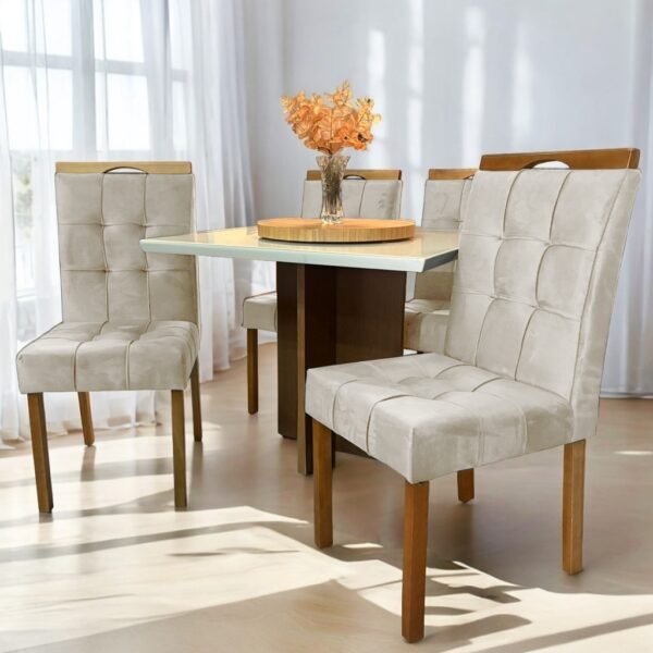 Mesa Salinas 90 Cinamomo/Off White com 4 Cadeiras Sophia Veludo Bege – AVALON DECOR + WM DECOR