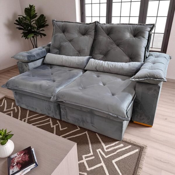 Sofá Retrátil e Reclinável Porto Madero 2,00 m Veludo Cinza Grafite - IMPERIAL DECOR