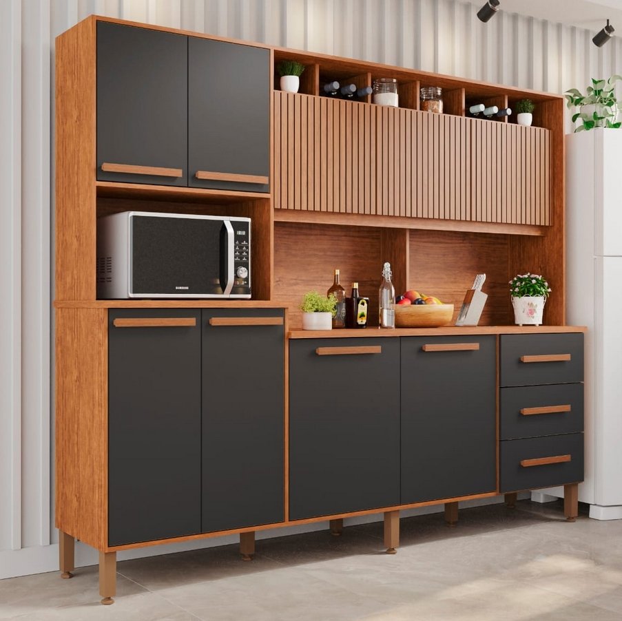 Kit Cozinha Angelina Prime 2,40 m Frisada Cinamono/Grafite - IMOP