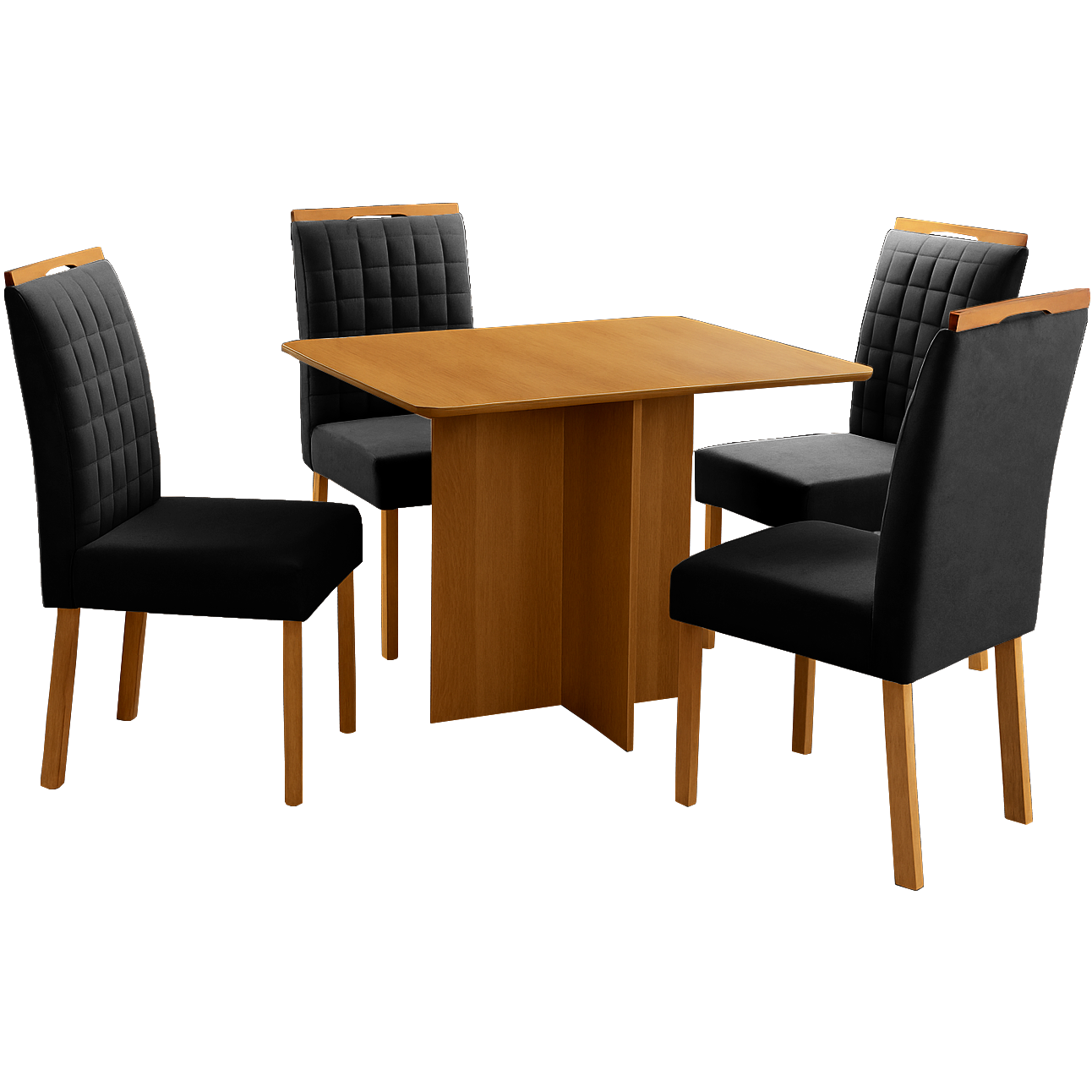 Mesa Pérola 120 Imbuia Mel (Tampo Viena s/vidro) + 4 Cadeiras Pandora 01 Veludo Preto 38 – CARVALHO DECOR - Imagem 6