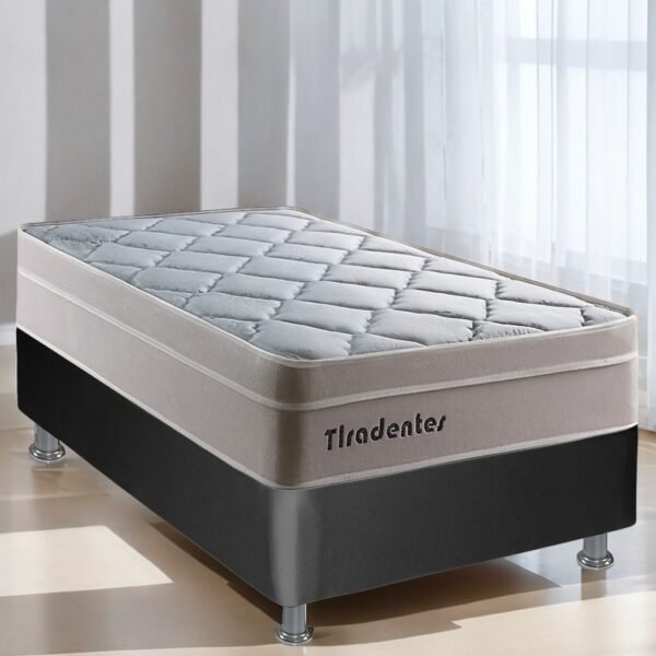 Colchão Solteiro Tiradentes D28 + Base Box Simples Corino Preto – COLCHOMINAS + BIOSTAR