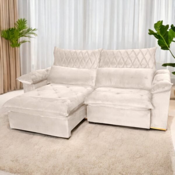 Sofá Retrátil e Reclinável Arezzo 2,50 m Veludo Marfim - ARJAN DECOR