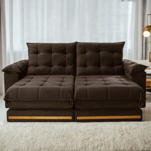 Sofá Retrátil e Reclinável Barcelona 2,50 m Veludo Marrom - ESTOFADOS TEIXEIRA