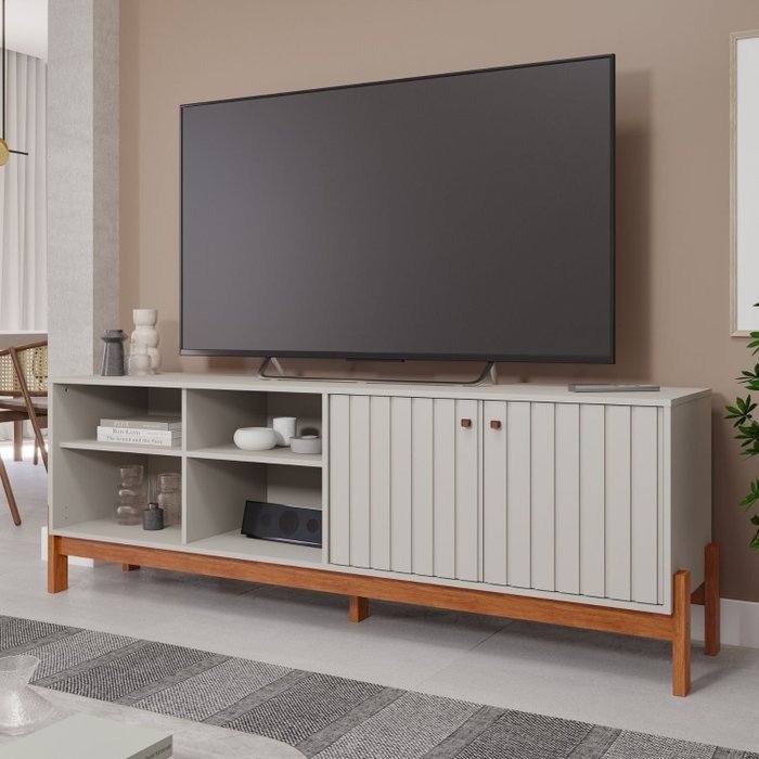 Rack até 70" Holanda Off White/Cinamono - PERMÓBILI