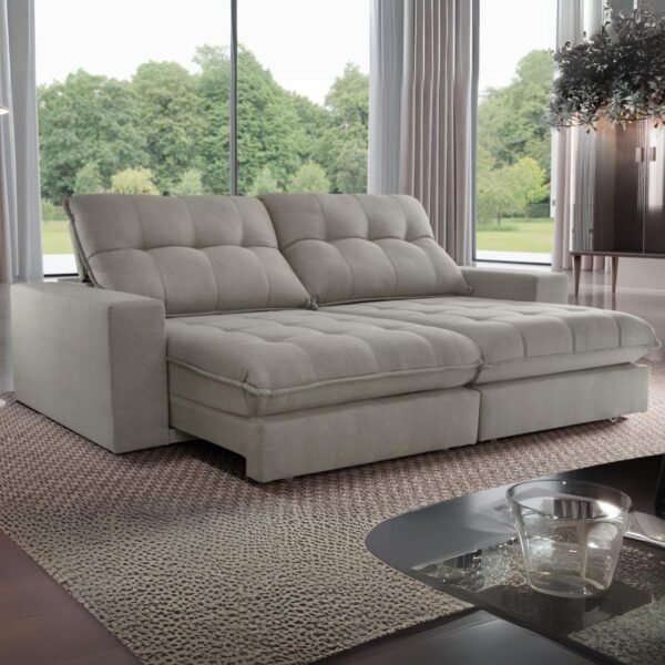 Sofá Retrátil e Reclinável Dublin 2,50 m Linho Prata - TEIXEIRA ESTOFADOS