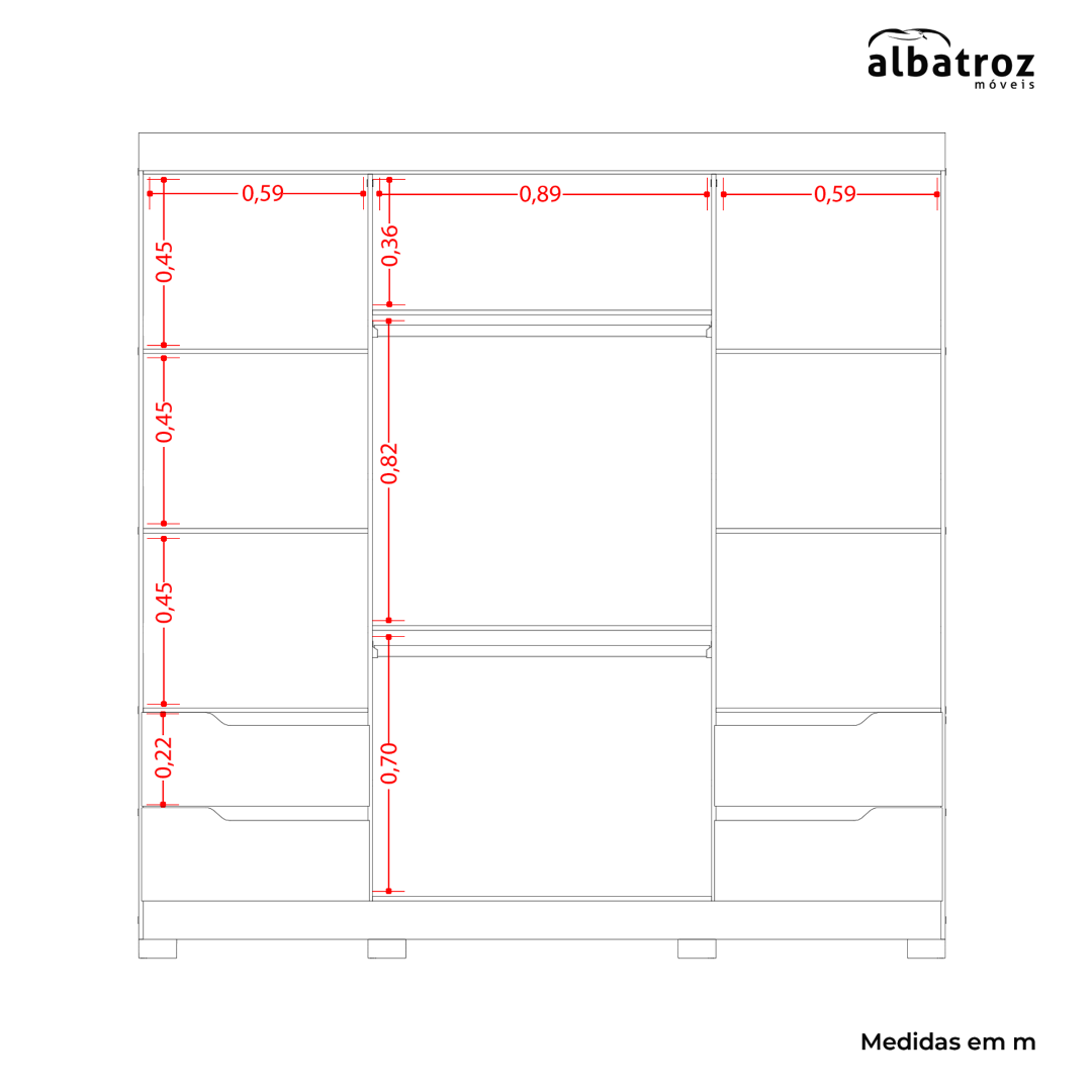 Guarda-Roupa 4 Portas Vivacce + Cômoda 6 Gavetas Unno Cinamono/Off White – MÓVEIS ALBATROZ - Imagem 4