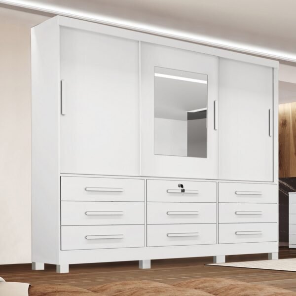 Guarda-Roupa 3 Portas(Com Pés)Athenas 1,80 m Branco  – BIANCHI