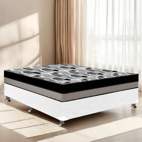 Colchão Casal ISO Dupla Face + Base Box Simples Corino Branco – ORTOBOM + BIOSTAR