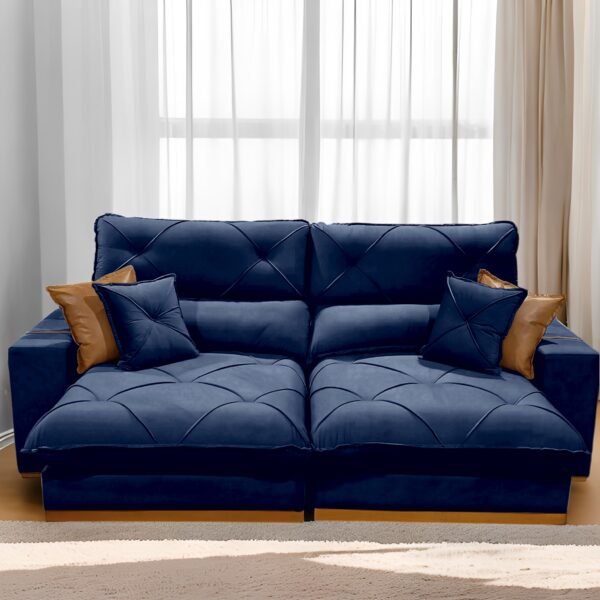 Sofá Retrátil e Reclinável Aquiles/Gran Bello 2,50 m Veludo Azul 104 - ZARAT ESTOFADOS