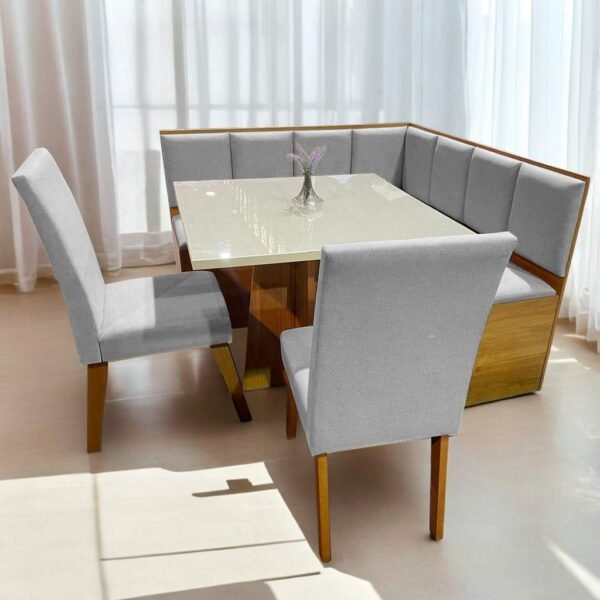 Conjunto Canto Alemao Bau + Mesa Mon/Soberano Mel/Blonde + 2 Cadeiras Milao Mel/Linho Inox - VIERO MOVEIS