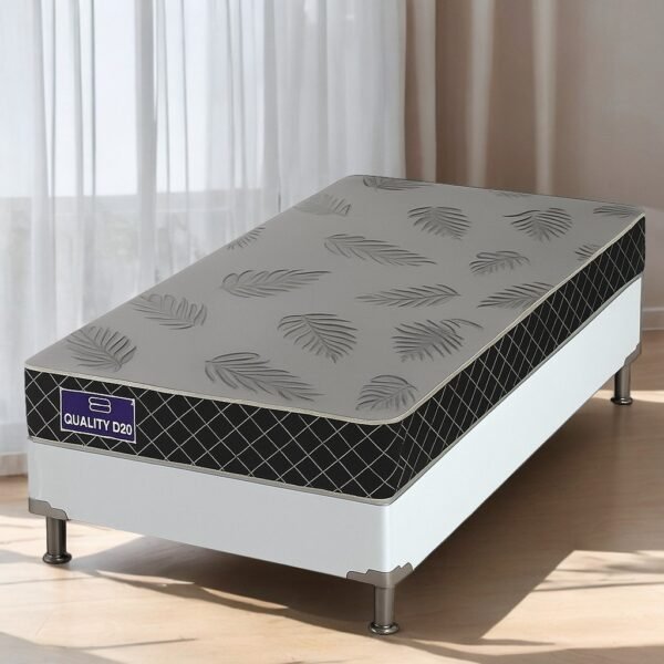 Colchão Solteiro Quality D20 12 cm 0,88 m + Base Box Simples Corino Branco – ORTHOPRIME + ALTO NÍVEL CAMAS E COLCHÕES
