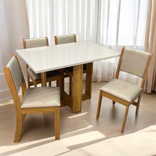 Mesa 4 Cadeiras Magic Mel/Blonde com 4 Cadeiras Sol Linho Bronze - VIERO MÓVEIS