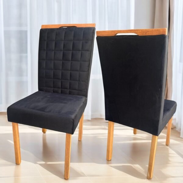 Kit 2 Cadeiras Pandora 01 Imbuia Mel/Veludo Preto 38 - CARVALHO DECOR