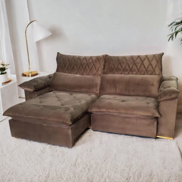 Sofá Retrátil e Reclinável Arezzo 2,50 m Veludo Marrom - ARJAN DECOR