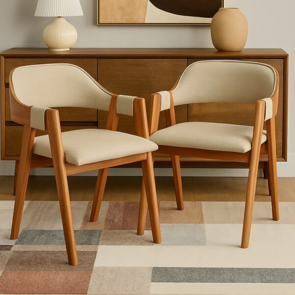 Kit 2 Cadeiras Pérola Mel Laminado/Linho Areia - WJ DECOR