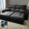 Sofá Retrátil e Reclinável Zeus/Afrodite 2,90 m Preto - ZARAT ESTOFADOS