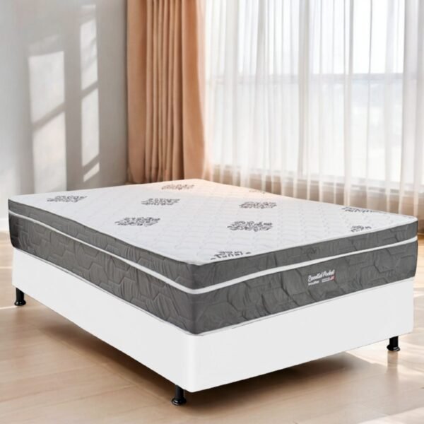 Colchão Casal Essential Pocket D26 + Base Box Simples Corino Branco – INOVAFLEX + BIOSTAR