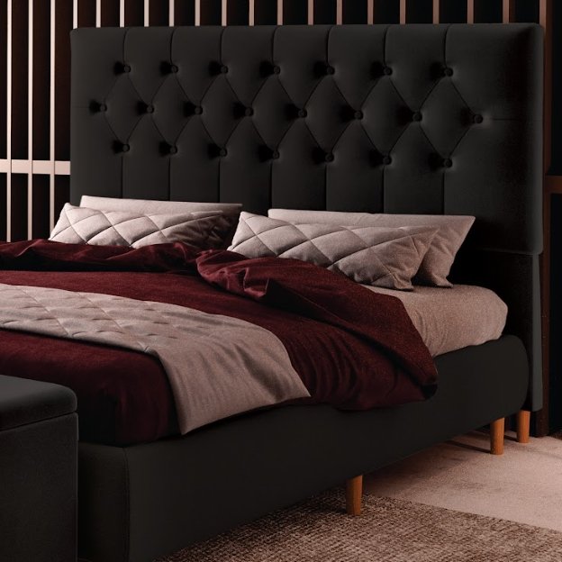Cabeceira Queen Turim Veludo Preto B013 - LARMÓVEIS/TREVO ESTOFADOS