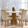 Mesa Redonda Berlim 100 Cinamono/Off White com 4 Cadeiras Sophia Linho Bege 200 – CEL MÓVEIS + WM DECOR