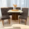 Mesa Salinas 90 Cinamomo/Off White com 4 Cadeiras Yasmim Veludo Marrom – AVALON DECOR + KM DECOR
